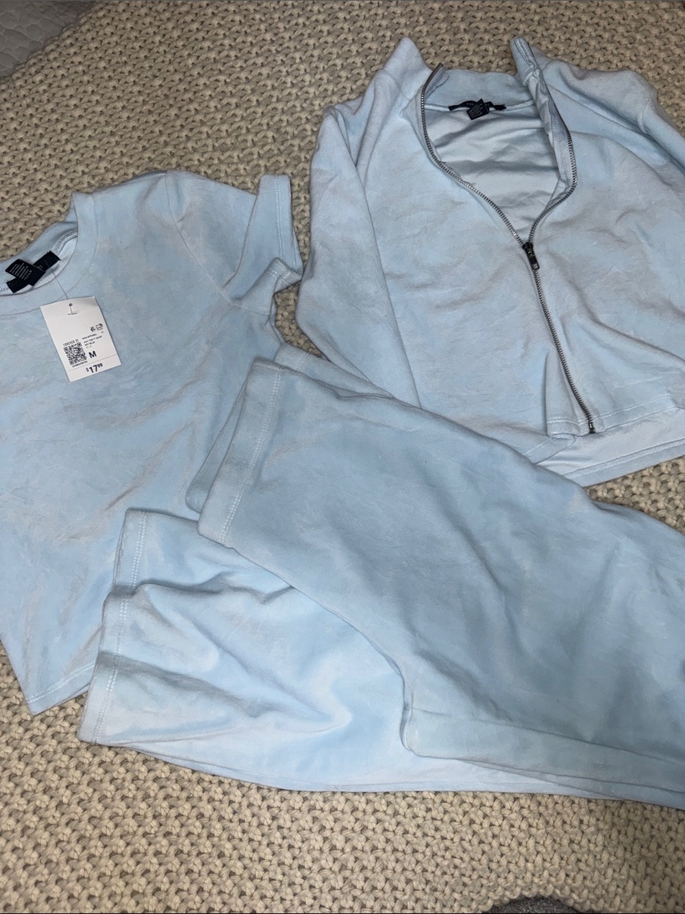 Forever 21 Light Blue 3-Piece Lounge Set - Tee, Zip Jacket & Pants